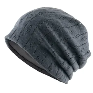 Grey hollow-knit slouchy beanie, breathable thin summer hat for men and women detail view