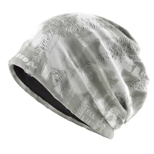 American wasteland style distressed beanie hat with cool printed text and unique slouchy design.