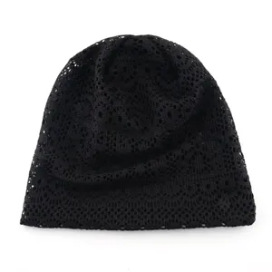 Black crochet slouchy beanie summer breathable hollow knit cap women casual chic hat