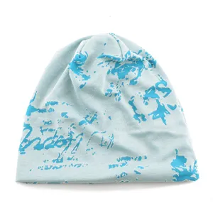 Bonnet slouchy chimio léger unisexe, chapeau de sommeil d'été respirant avec imprimé abstrait bleu.