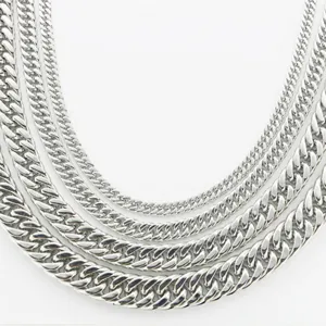 Men's stainless steel cuban link chain necklace, wide heavy stacked curb chains.