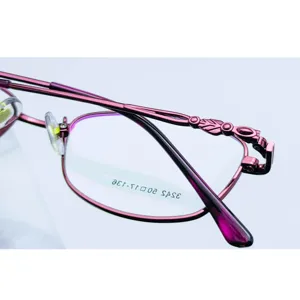 Trendy purple metal eyeglasses for women, stylish business optical frames with delicate temple detail.