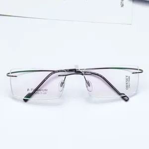 Rimless beta-titanium rectangular eyeglasses frame for men and women myopia clear glasses