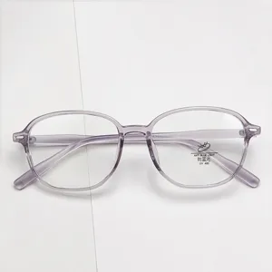 Detailed view of lightweight TR90 optical glasses frame in translucent purple finish.