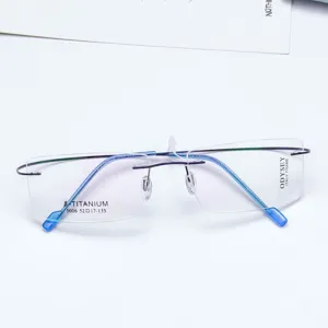 Rimless titanium optical glasses frame for men and women, lightweight square frame.