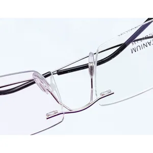 Rimless titanium glasses frame lightweight square optical prescription eyewear for big face