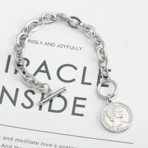 Vintage zilveren munt hanger ketting armband voor vrouwen, minimalistische sieraden.