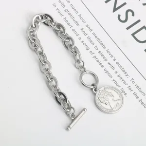Vintage zilverkleurige munt hanger ketting armband voor vrouwen minimalistische stijl sieraden