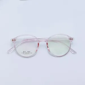 Detailed view of pink round TR90 eyeglasses frame, lightweight optical spectacle L-167.