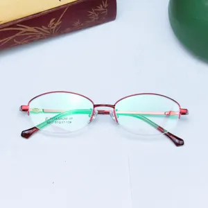 Women's beta titanium semi-rimless prescription glasses frame, lightweight and durable design.