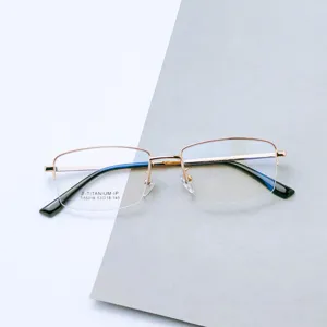 Men's business half-rim titanium eyeglasses frame, lightweight metal optical frame for daily wear.