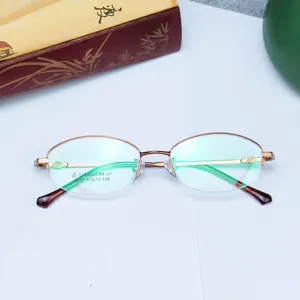 Beta titanium half-rim optical glasses frame, lightweight and comfortable for daily wear.