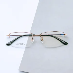 Monture de lunettes demi-cerclée en titane pour homme, légère, durable et élégante.