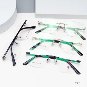 Herren Titanlegierung Rahmenlose Myopie Brillenrahmen Geschäft Minimalistischer Quadratischer Optischer Brillenrahmen Diamantgeschliffene Kante
