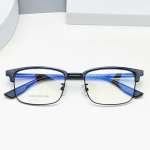 Men's half-rim browline prescription eyeglasses frame featuring clear anti-blue light lenses.