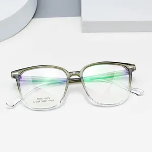 Vue détaillée de lunettes anti-lumière bleue TR90 tendance avec monture dégradée et verres clairs.