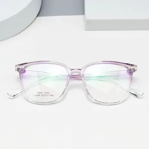 Vue détaillée de lunettes anti-lumière bleue transparentes violettes tendance TR90.