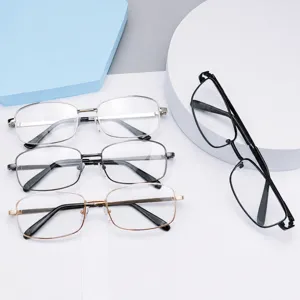Men's Metal Optical Glasses Frame Thick Gold Electroplated Square Eyewear With Acetate Temple Tips Business Daily