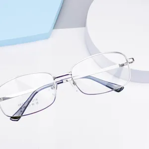 Men's silver metal optical eyeglasses frame, stylish square prescription glasses for daily wear.