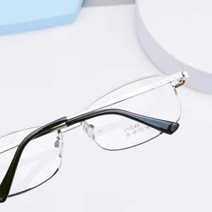 Men's metal eyeglasses frame square optical glasses with thick gold plated acetate temples