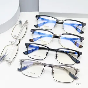 Men's TR90 Metal Semi-Rimless Optical Glasses Frame Anti-Blue Light Retro Business Prescription Eyewear