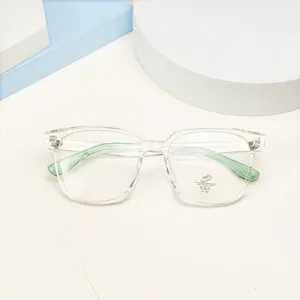 Clear frame anti blue light glasses with green temples, vintage large square optical frames.