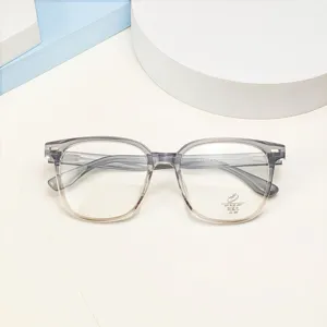 Detail view of gradient grey TR90 optical glasses frame with anti-blue light lenses.