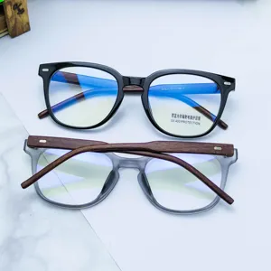 Montures de lunettes optiques TR90 avec branches effet bois, lunettes anti-lumière bleue.