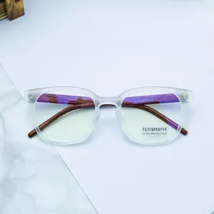 Lunettes de monture mate claire avec branches effet bois anti lumière bleue optique PC