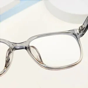 Clear grey TR90 large frame optical glasses, stylish blue light blocking eyewear for daily use.