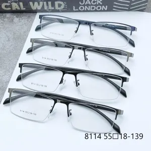 Uomo Montatura per Occhiali Ottici in Metallo Spazzolato Semi-Rimless Business Minimalista Occhiali da Vista Lenti Trasparenti