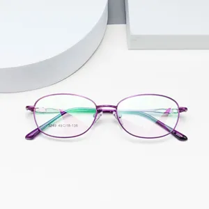 Lightweight women's purple metal optical glasses frame detail view, size 49-18-136.