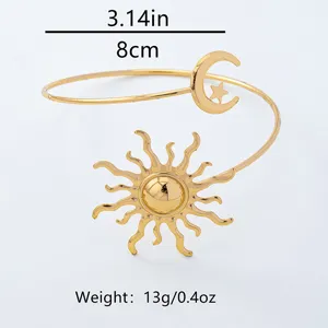 Brazalete abierto dorado de sol y luna, elegante brazalete de metal para mujer joyería de moda