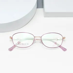 Detail view of ultra-light women's optical glasses frame featuring elegant purple oval rims.