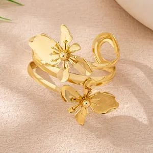 Exquisites vergoldetes Blumen Metall Armband offene Manschette, elegante Mode Alltag.