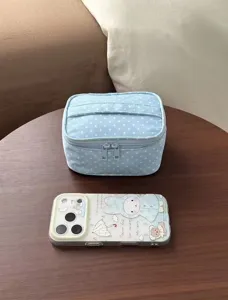 Lindo bolso cosmético de lunares azules neceser portátil pequeño organizador de maquillaje