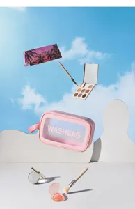 Pink transparent waterproof makeup bag portable cosmetic storage organizer wash bag for travel.