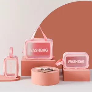 Pink transparent waterproof makeup bag portable toiletry travel cosmetic storage organizer