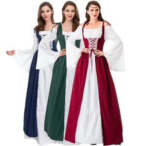 Medieval renaissance cosplay dress for women, vintage square neck long sleeve costume.