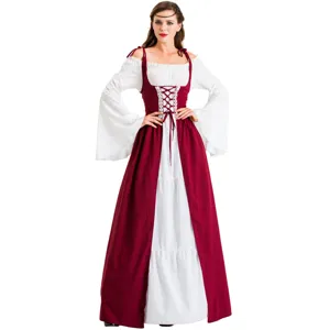 Medieval Renaissance retro cosplay dress detail, square neck long sleeve lace up gown.