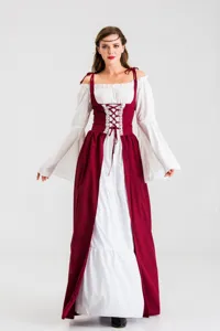 Medieval renaissance vintage cosplay dress long sleeve square collar lace up gown costume