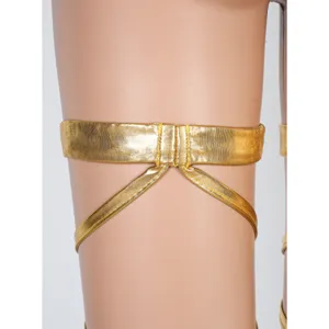 Gold metallic thigh garter strap sexy cross leg chain adult lingerie costume accessory.
