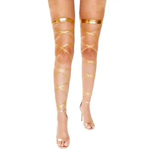 Gold metallic thigh leg wraps harness straps sexy body jewelry festival rave accessories
