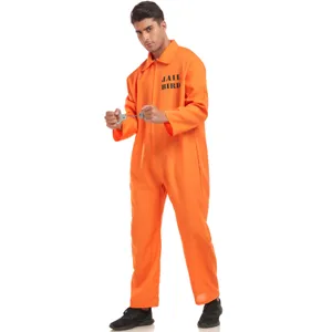 Orange Halloween prison jumpsuit costume for men, perfect for cosplay parties and stage performances.
