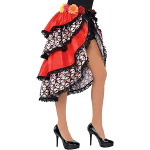 Halloween skull print high low skirt layered ruffled costume party skirt multi-layer apparel