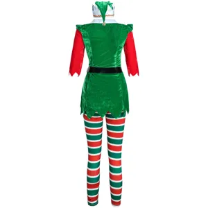 Christmas elf costume set with striped leggings long sleeve holiday cosplay party outfit