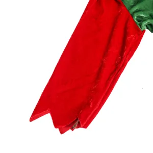 Christmas elf costume red velvet sleeve detail, jagged cuff design, festive holiday wear.