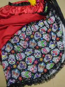 Halloween sugar skull print tutu skirt multi layer gothic party dress costume for women