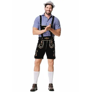 Men Oktoberfest Lederhosen Costume Traditional German Beer Festival Plaid Shirt Set