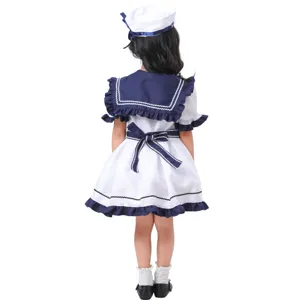 Robe de cosplay de marin pour enfants jupe uniforme marine manches courtes et chapeau
